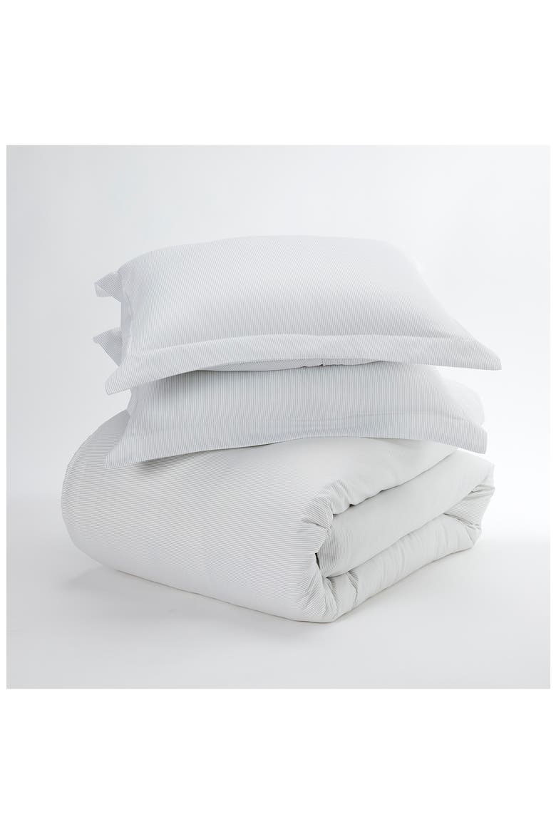 Home Spun Premium Ultra Soft Pinstriped Pattern 3-Piece Duvet Cover Set, Main, color, LIGHT GRAY