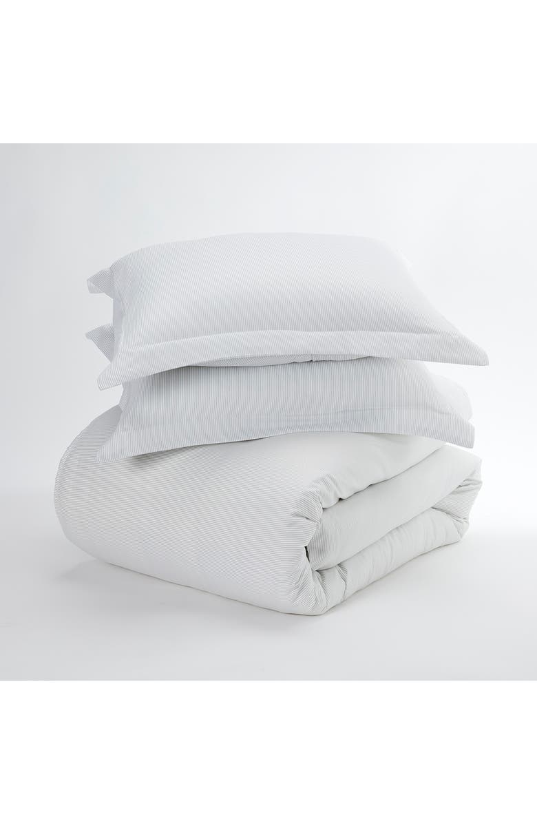 HOMESPUN Home Spun Premium Ultra Soft Pinstriped Pattern 3-Piece Duvet Cover Set, Main, color, Light Gray