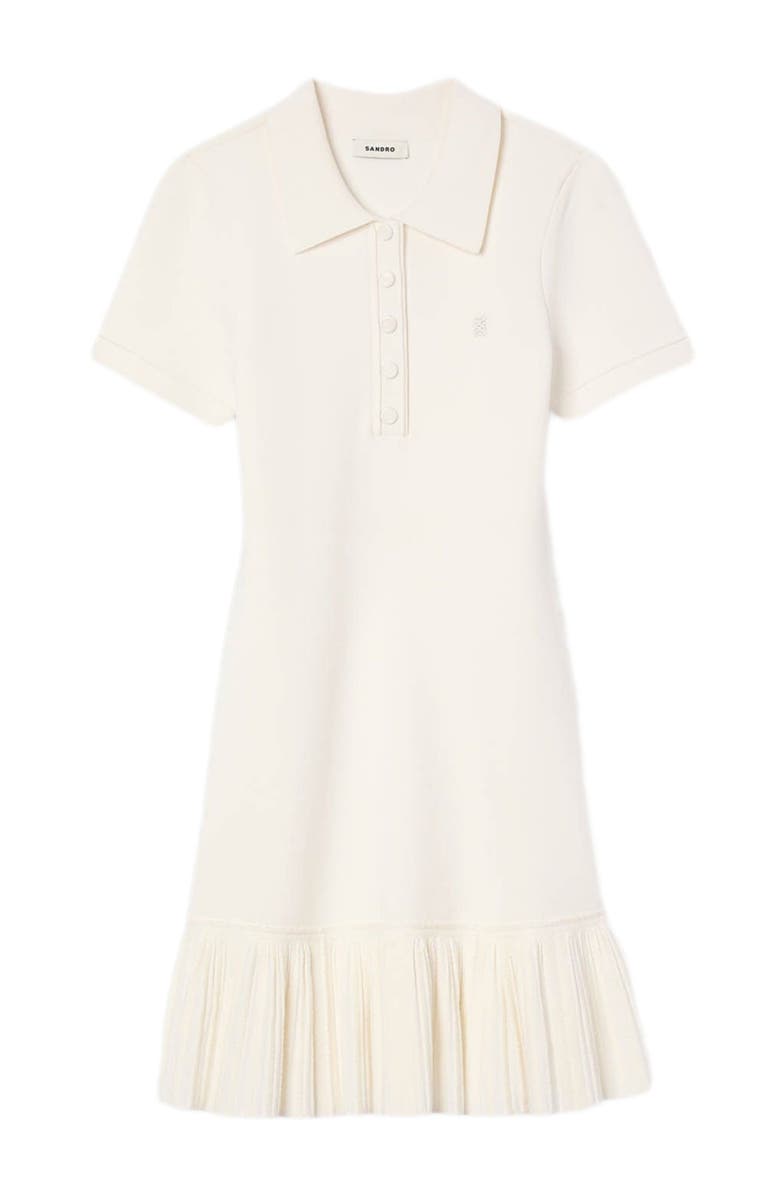 SANDRO Short knit dress with polo neck, Alternate, color, Ecru