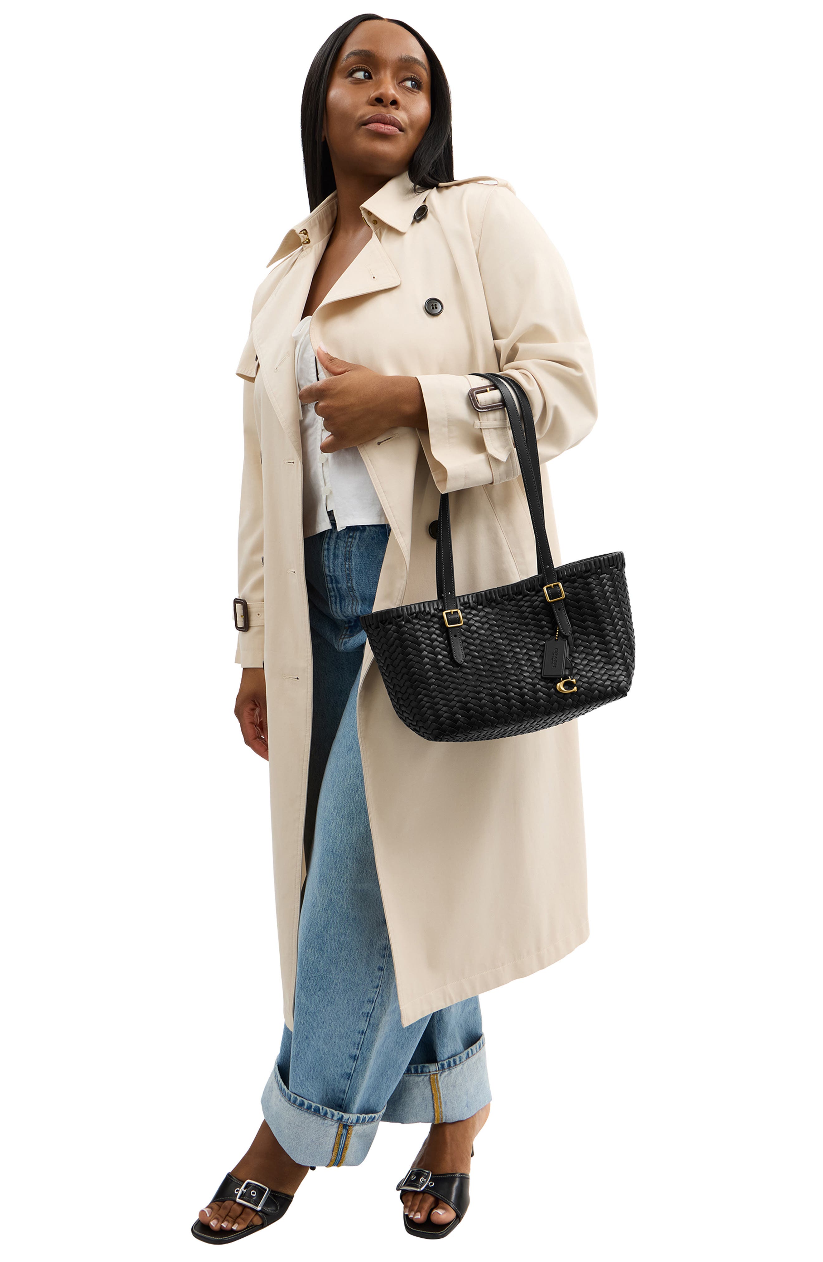 COACH Woven Leather Swing Tote, Alternate, color, 