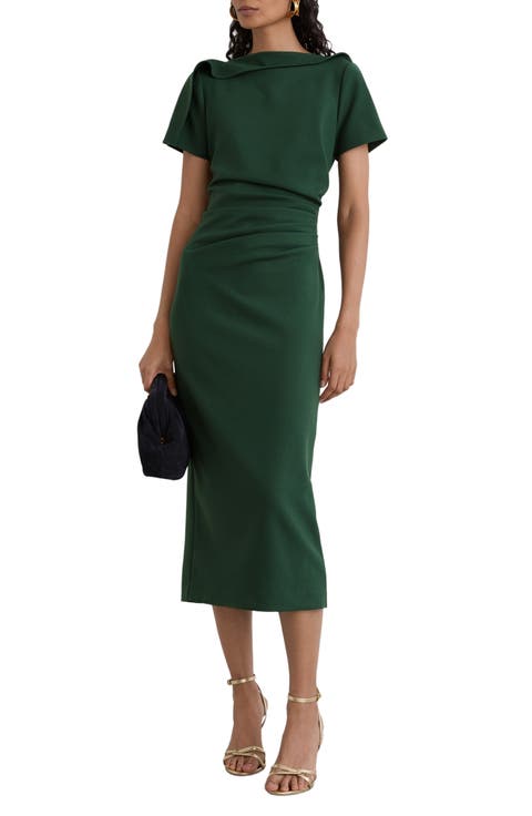 Hilary Ruched Cowl Neck Midi Dress
