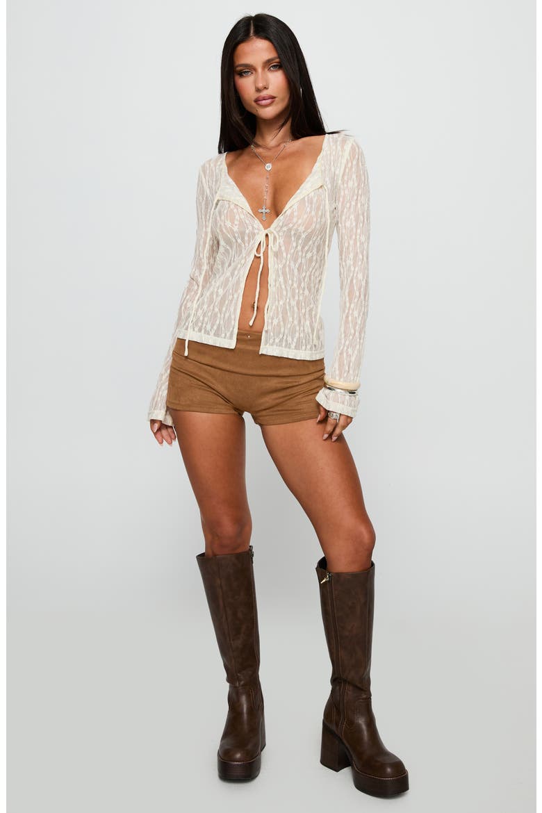 Open Your Heart Tie Front Lace Top, Alternate, color, CREAM