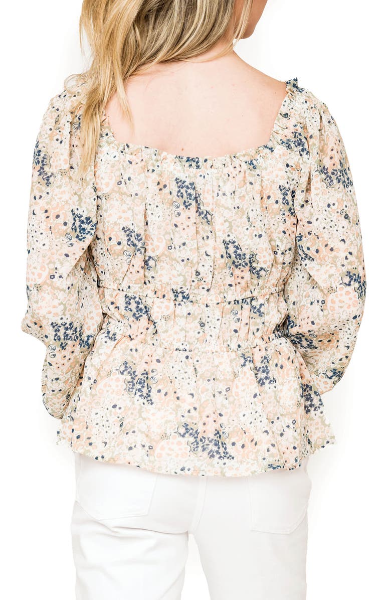 GIBSONLOOK Floral Print Smocked Waist Peplum Top, Alternate, color, Spring Floral