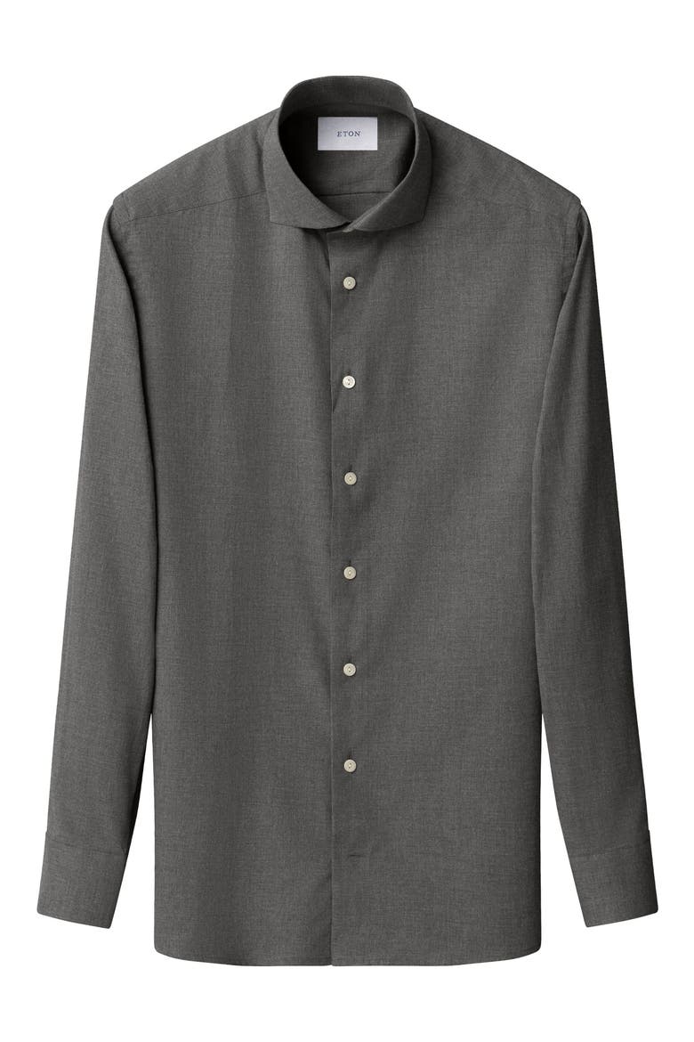 Contemporary Fit Flannel Dress Shirt, Alternate, color, DARK GREY