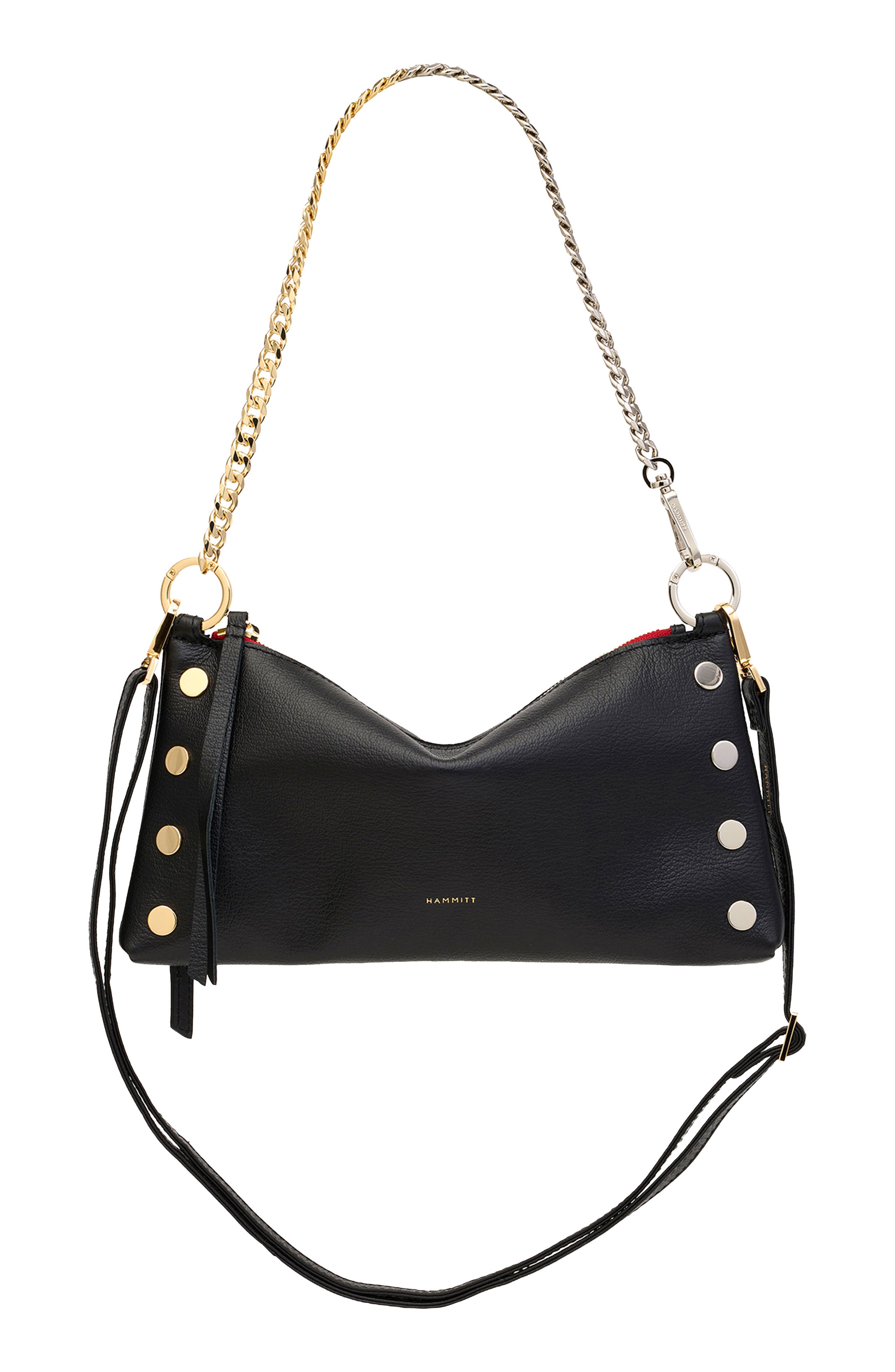 HAMMITT Kyle Revival Leather Shoulder Bag, Alternate, color, Black/Gold-Silver Red-Zip