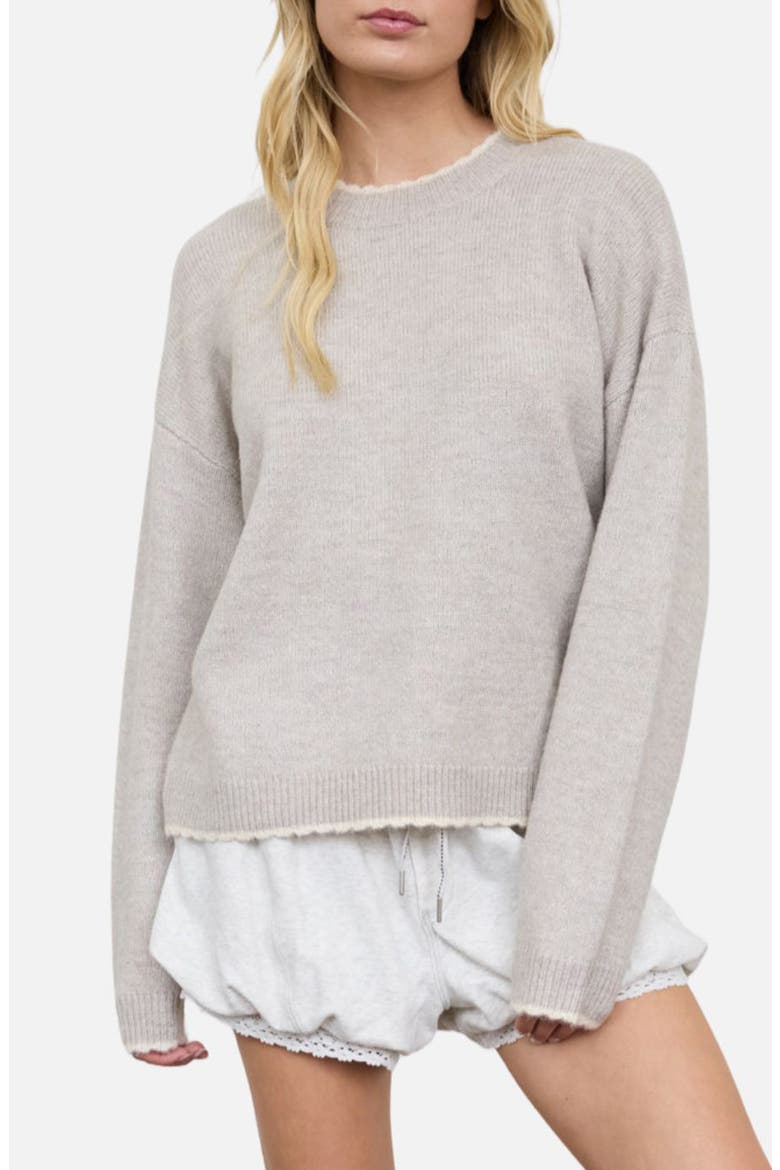 Contrast Trim Crew Sweater, Main, color, LIGHT TAUPE