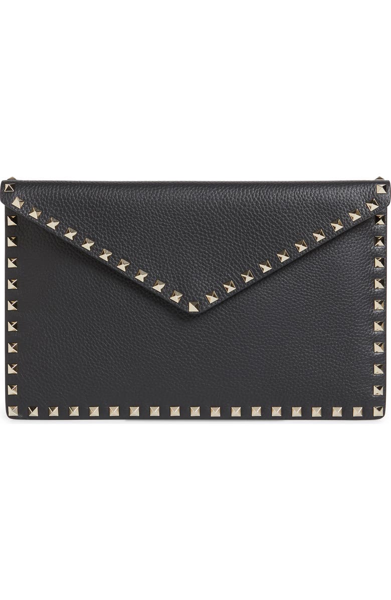 Valentino Garavani Large Rockstud Calfskin Leather Pouch, Main, color,