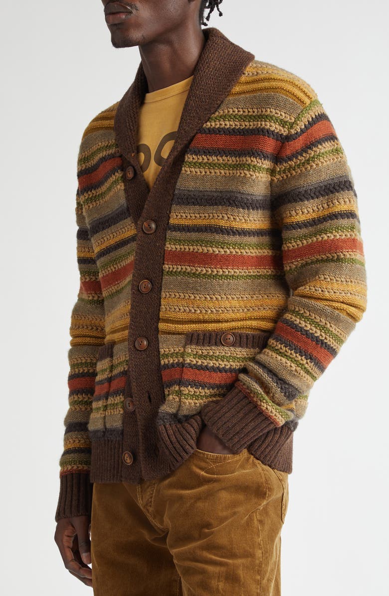 Double RL Stripe Shawl Collar Wool Cardigan, Alternate, color,