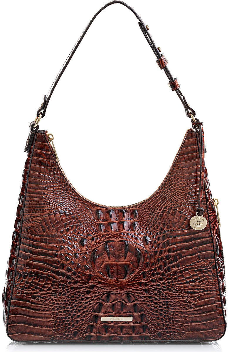 Brahmin Tabitha Croc Embossed Leather Shoulder Bag, Main, color, Pecan Melbourne