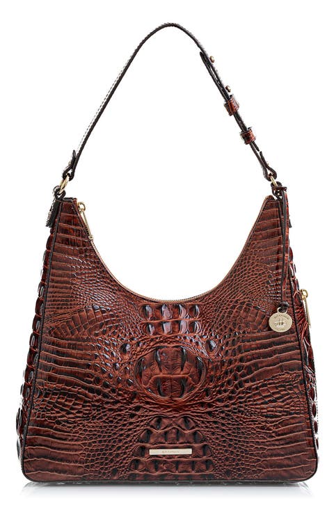 Tabitha Croc Embossed Leather Shoulder Bag