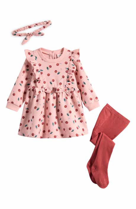Ruffle Yoke Dress, Tights & Headband Set