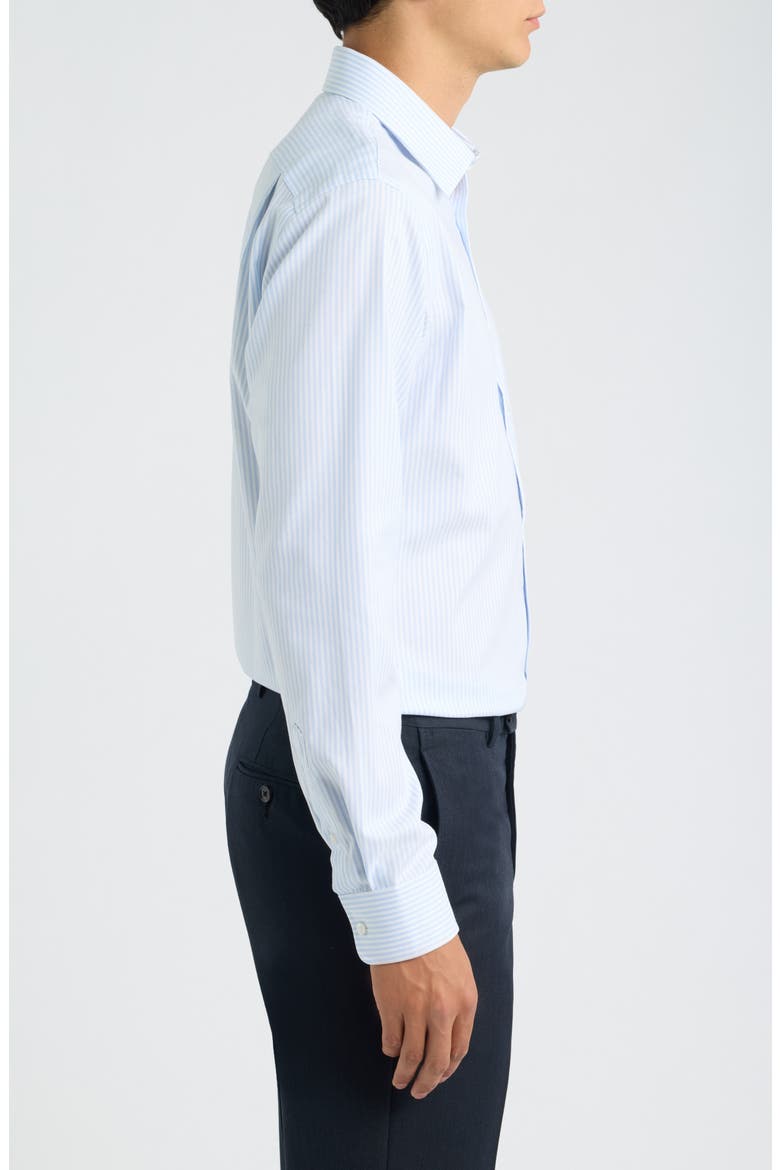 Trim Fit Pinstripe Premium Non-Iron Cotton Dress Shirt, Alternate, color, BLUE- WHITE ALFIE STRIPE