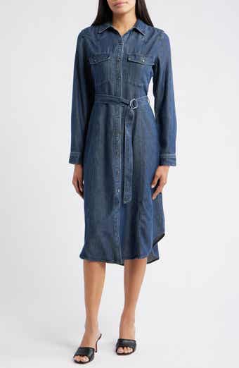 Cloth & Stone Long Sleeve Denim Belted Midi Shirtdress