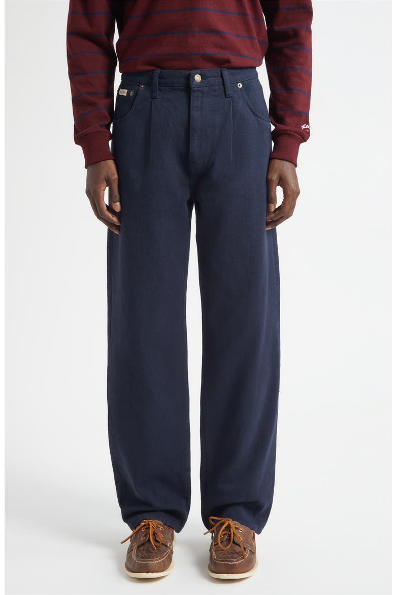 Brushed Back Pleated Organic Cotton Jeans, Main, color, DARK NAVY