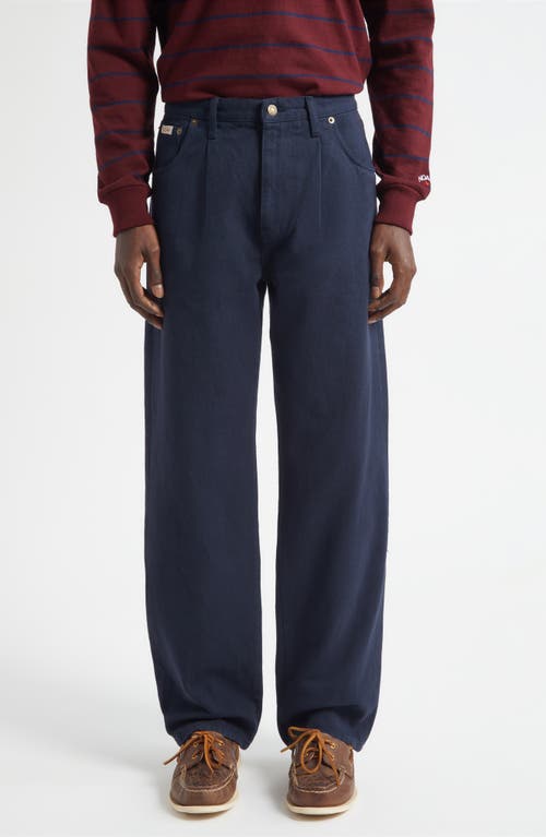 Noah Brushed Back Pleated Organic Cotton Jeans in Dark Navy  product