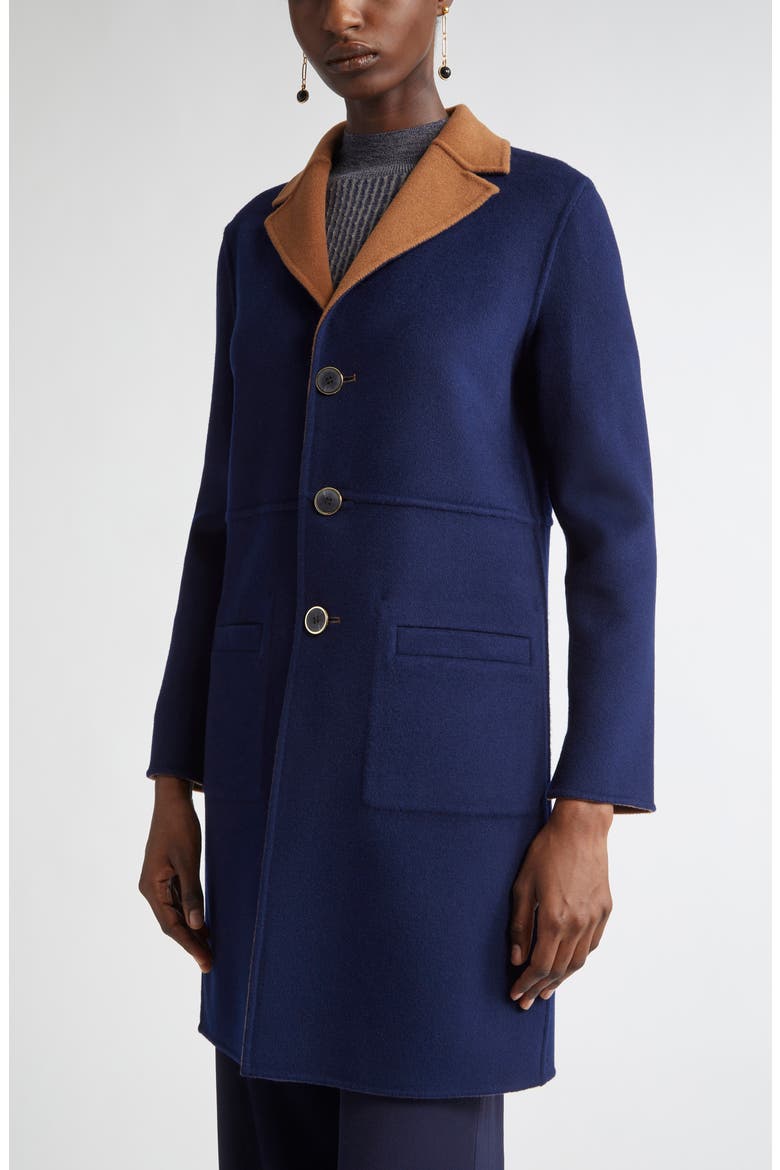 Two-Tone Double Face Wool & Cashmere Coat, Alternate, color, COGNAC/ NAVY