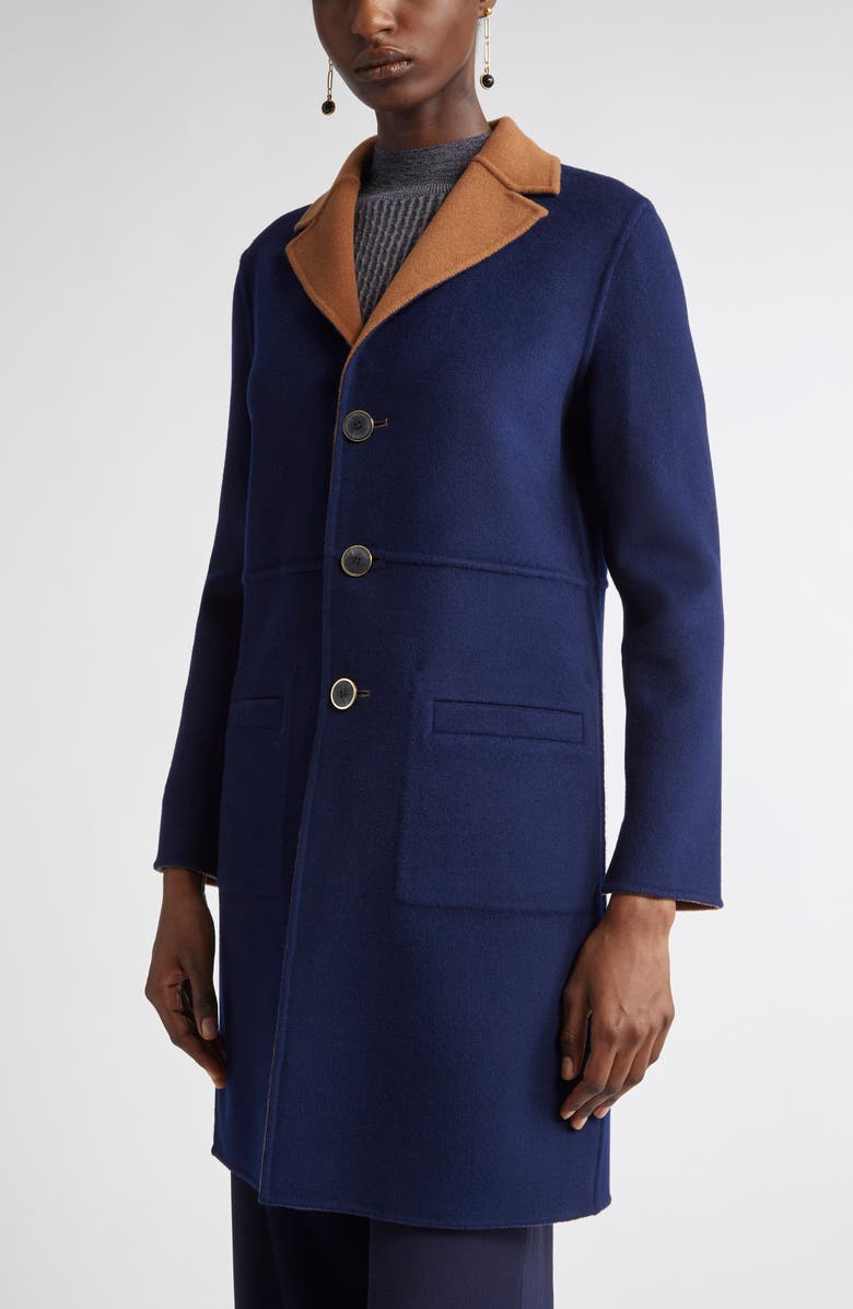 ST. JOHN Two-Tone Double Face Wool & Cashmere Coat, Alternate, color, Cognac/ Navy