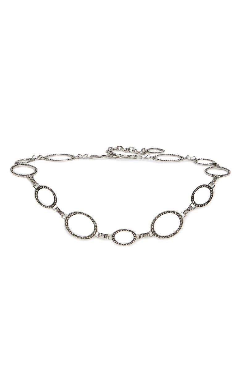 Vince Camuto Studded Mixed Size Oval Chain Belt, Main, color, Silver