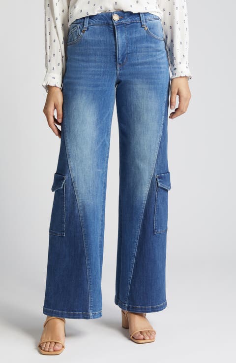 'Ab'Solution Colorblock Wide Leg Cargo Jeans (Regular & Petite)