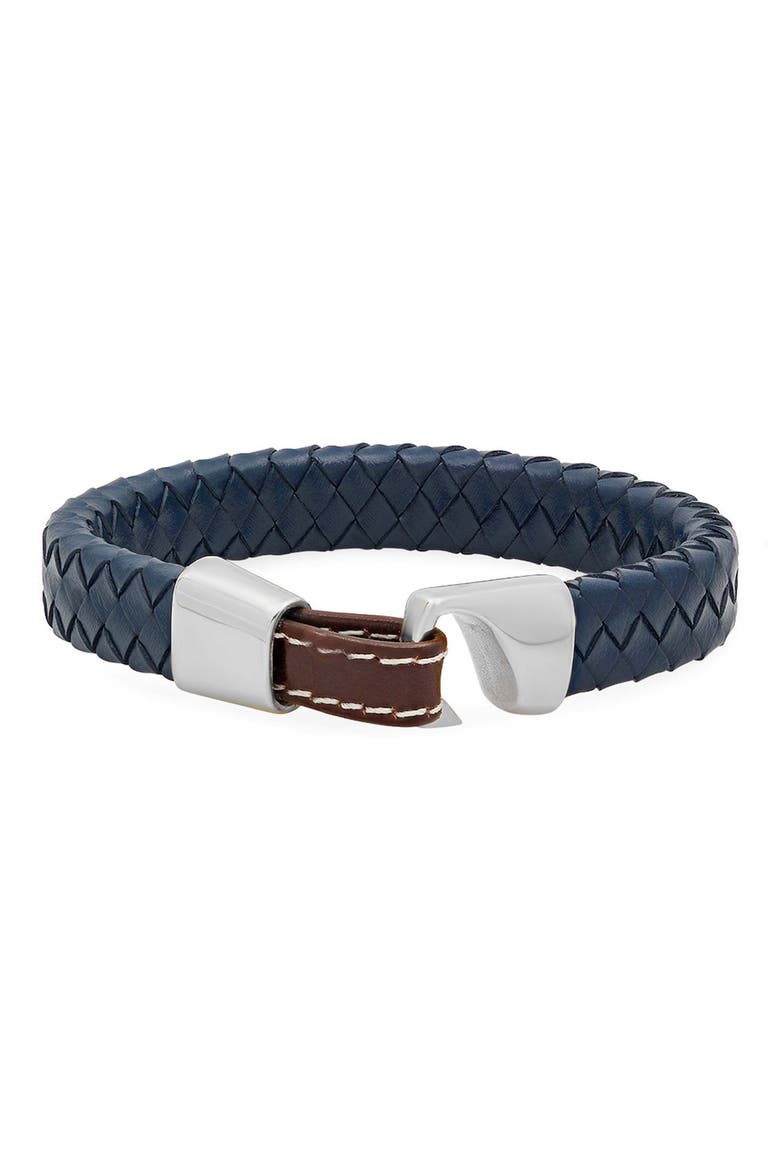 Men's Braided Leather Bracelet, Main, color, BLACK