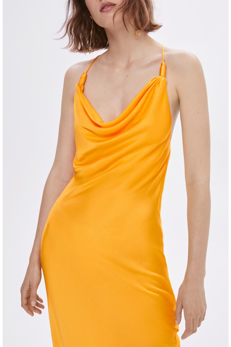 Cowl Neck Satin Slipdress, Alternate, color, ORANGE