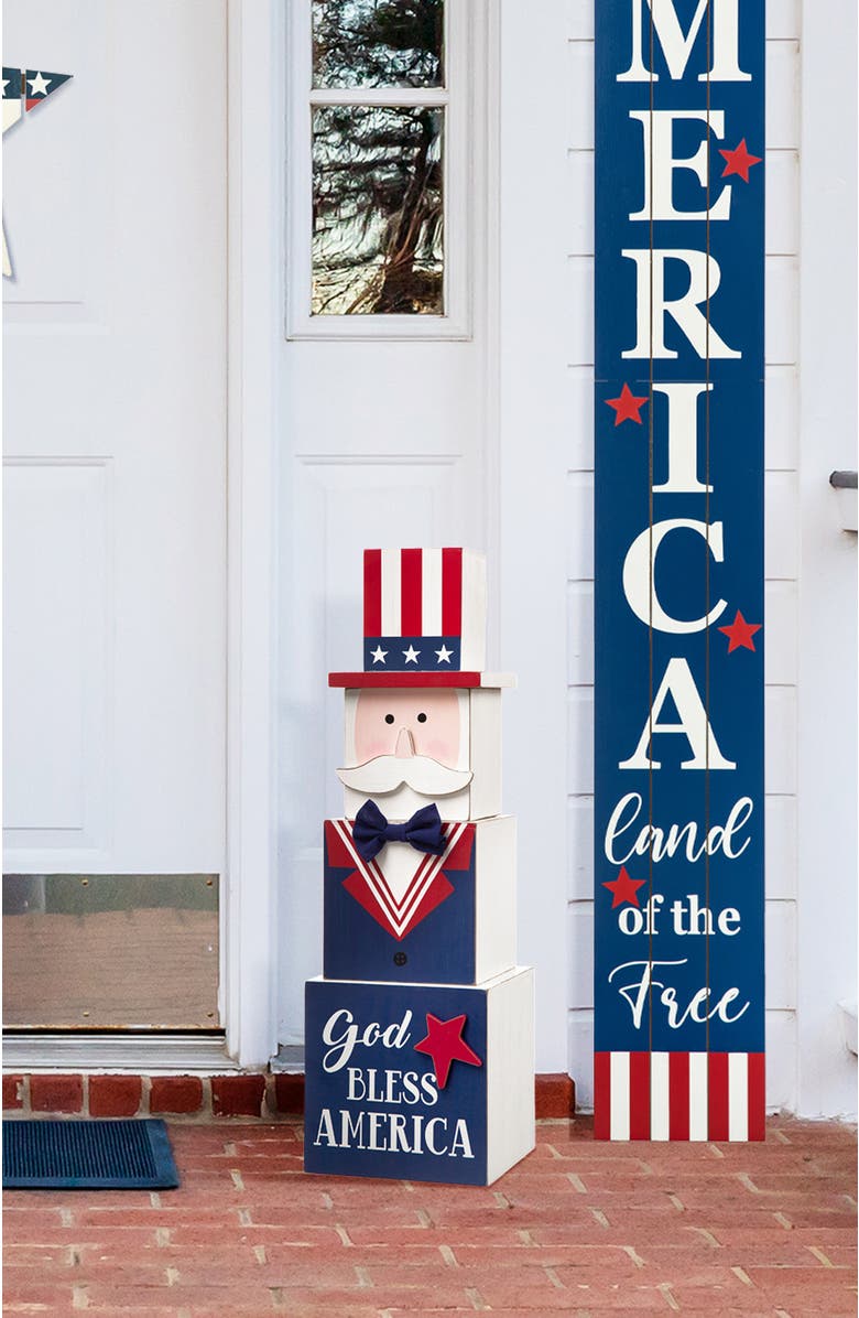 Glitzhome Double Sided Easter and July 4th Wooden Porch Decor, Alternate, color, Blue