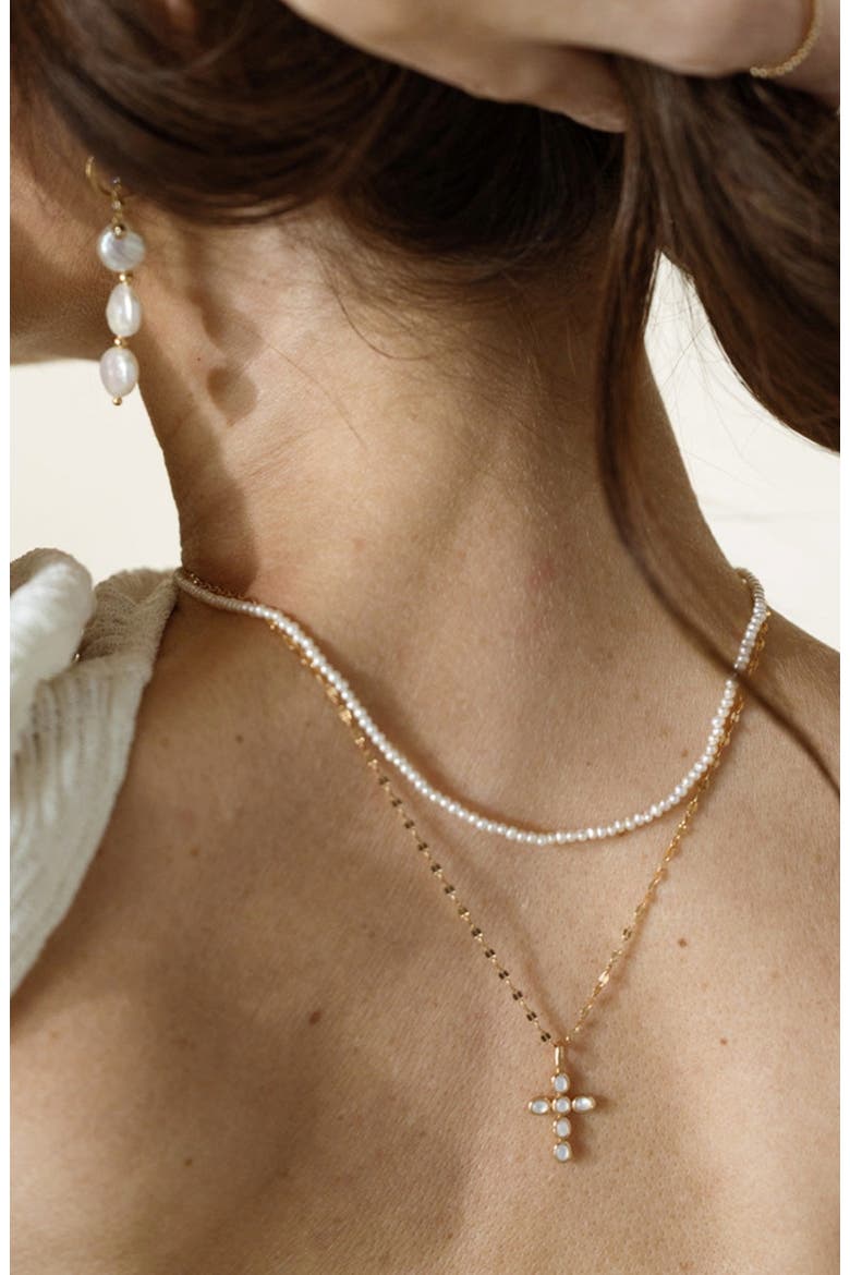 Mother of Pearl Cross Charm Necklace, Alternate, color, Gold Vermeil