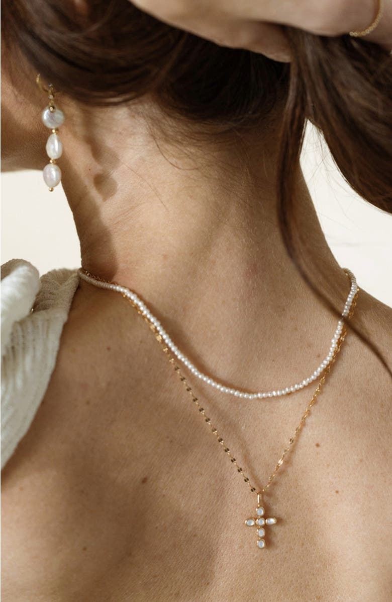 MADE BY MARY Mother of Pearl Cross Charm Necklace, Alternate, color, Gold Vermeil