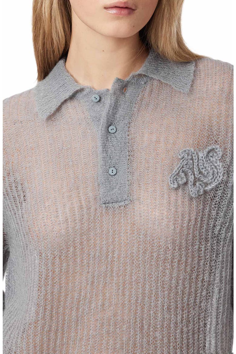 Anabel Mohair & Merino Wool Blend Polo Tee, Alternate, color, STEEL BLUE