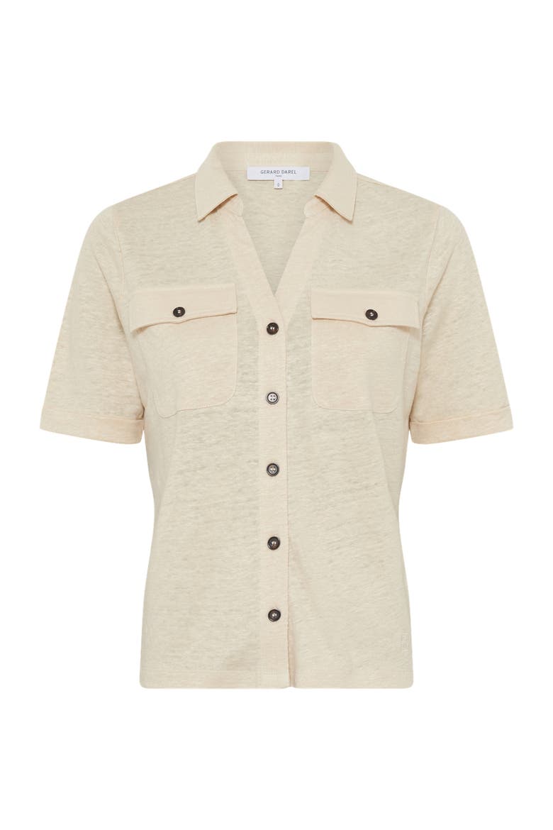 Moana Open Collar Linen Shirt, Alternate, color, Natural