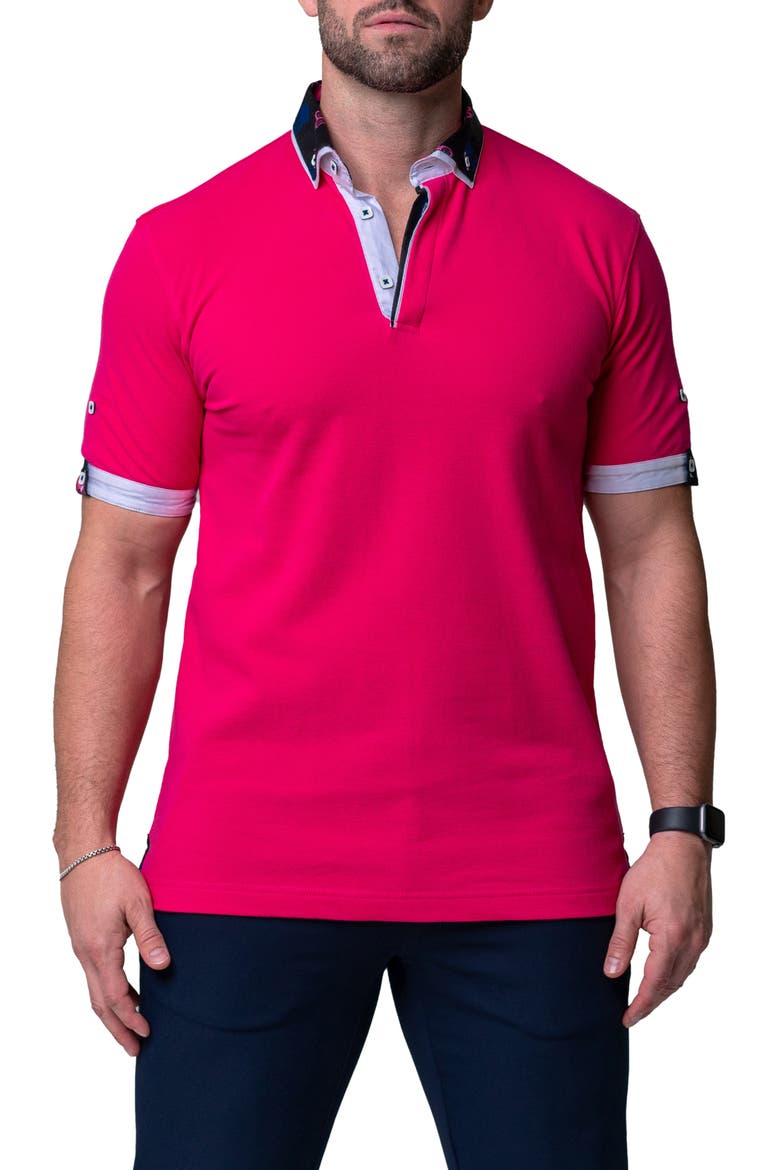 Mozartsolidskull Fuchsia Piqué Button-Down Polo, Main, color, PINK