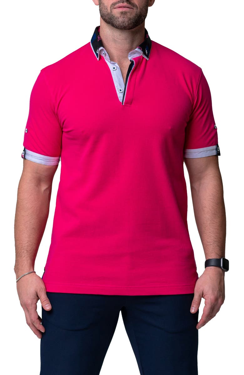 Maceoo Mozartsolidskull Fuchsia Piqué Button-Down Polo, Main, color, Pink