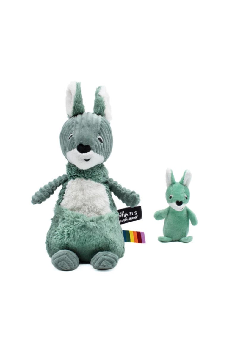 Kangaroo Mom & Her Baby - Secret Keeper Plush Toy, Eco-Friendly, Soft & Washable, Main, color, Green