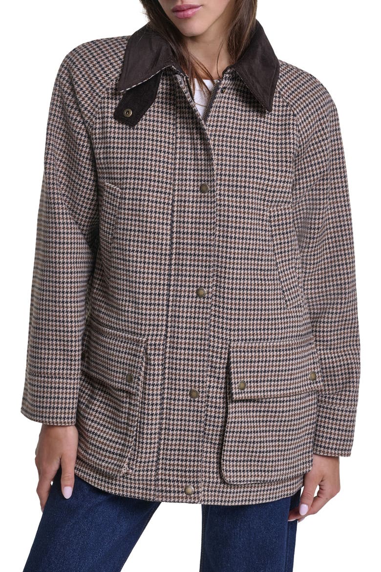 Plaid Wool Blend Barn Coat, Main, color, BROWN COMBO HOUNDSTOOTH