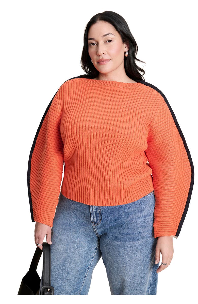 ELOQUII Rounded Sleeve Sweater, Main, color, Spicy Orange