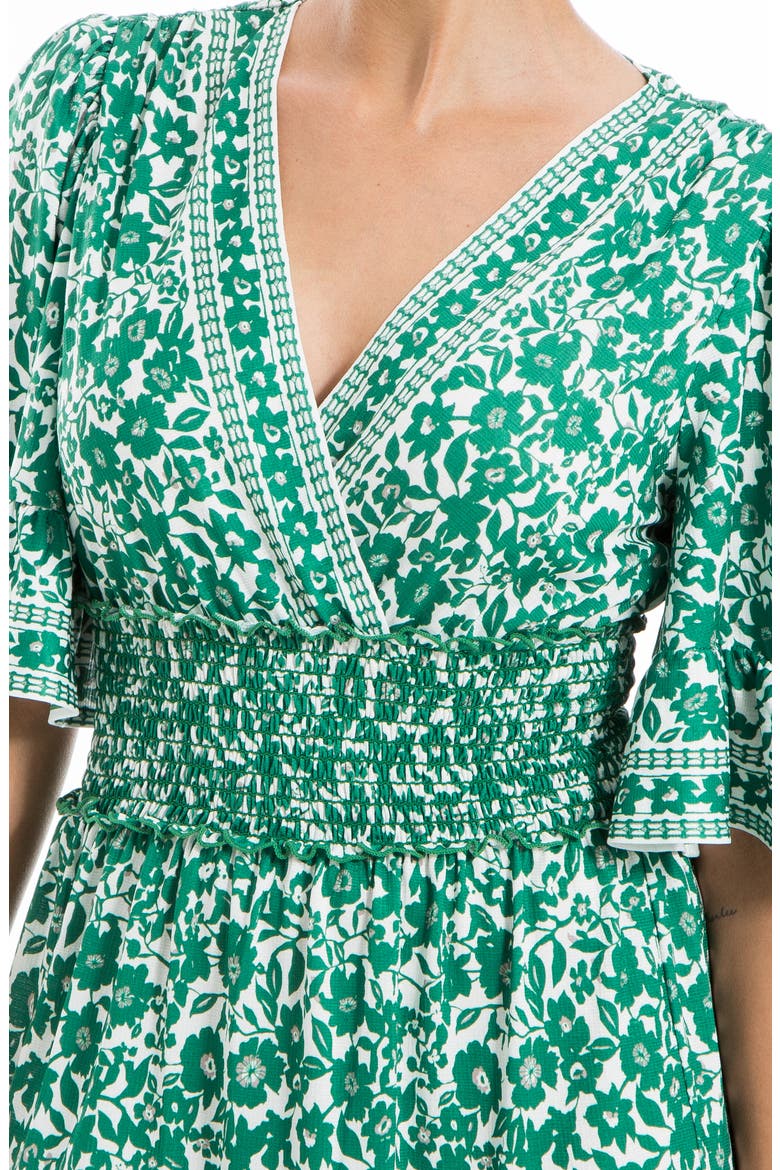 Smocked Waist Flutter Sleeve Dress, Alternate, color, DARK GREEN