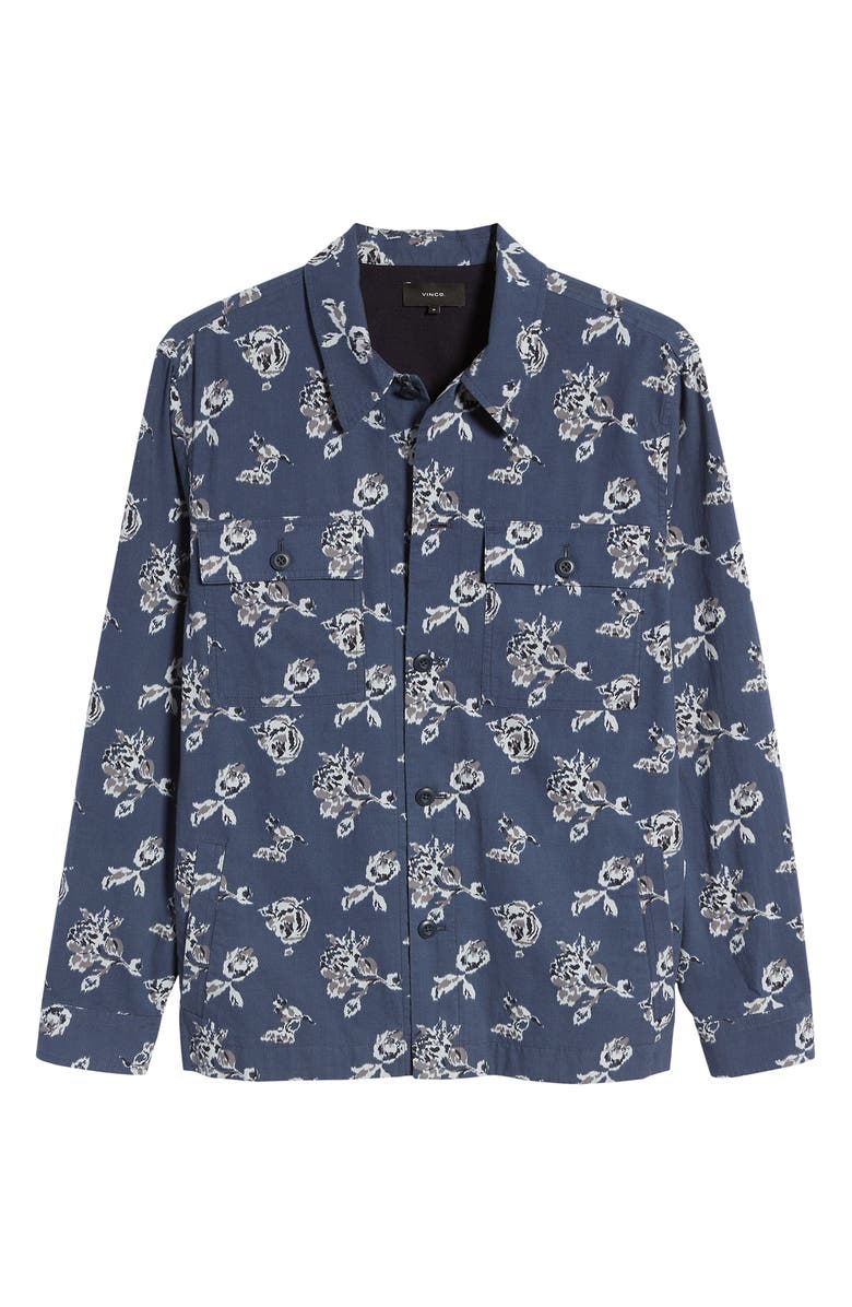 Vince Ikat Floral Print Cotton Button-Up Shirt Jacket, Alternate, color, Hematite
