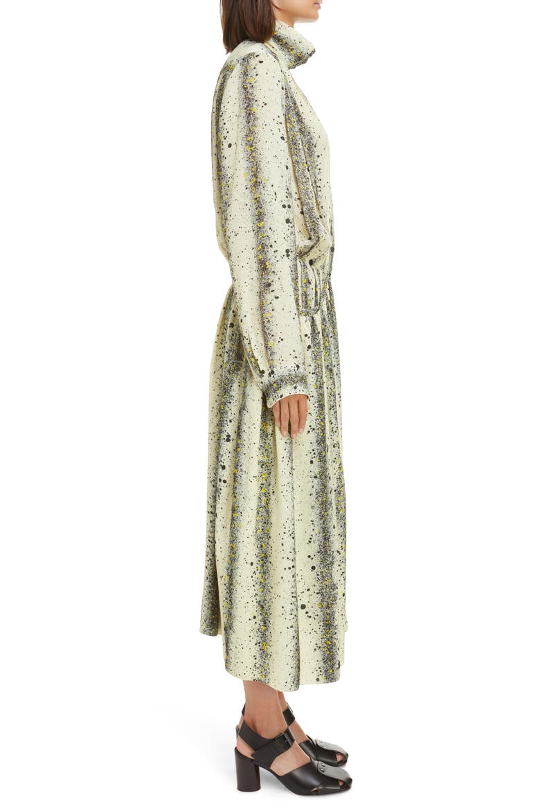 Ink Splatter Print Asymmetric Long Sleeve Apron Dress, Alternate, color, LEMON/ BLACK 146