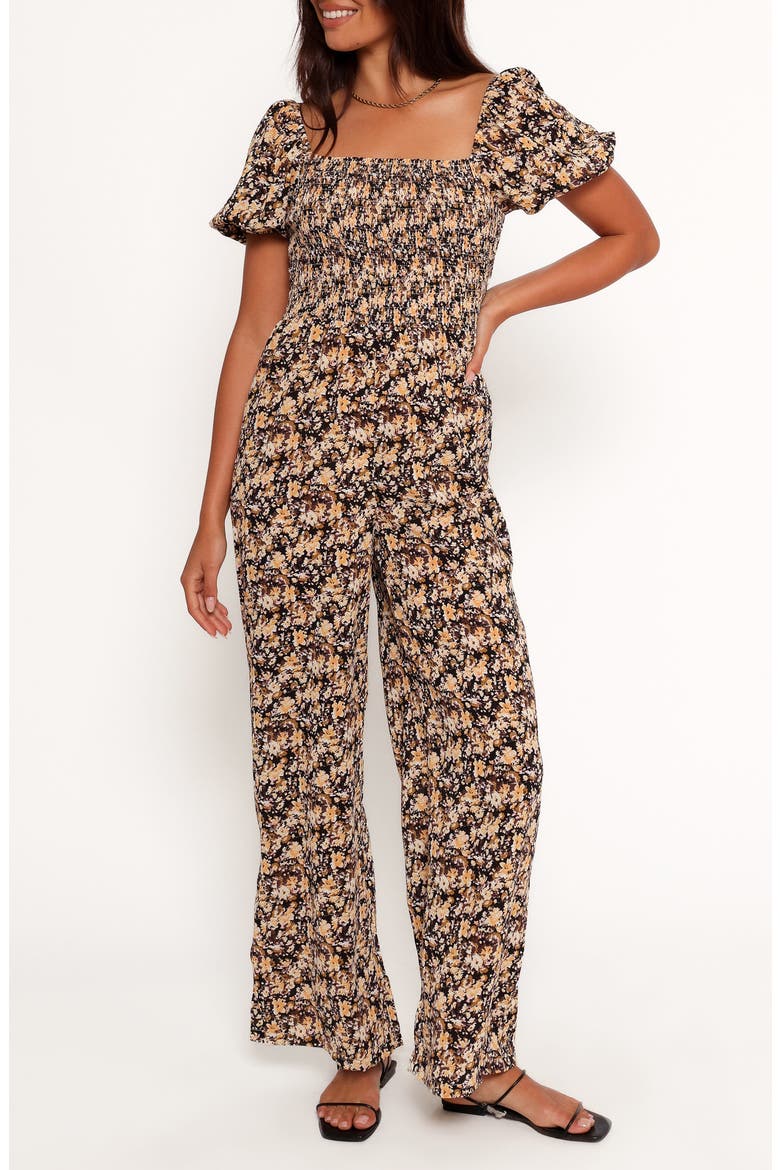 Jolene Floral Smocked Jumpsuit, Main, color, BLACK DITSY FLORAL