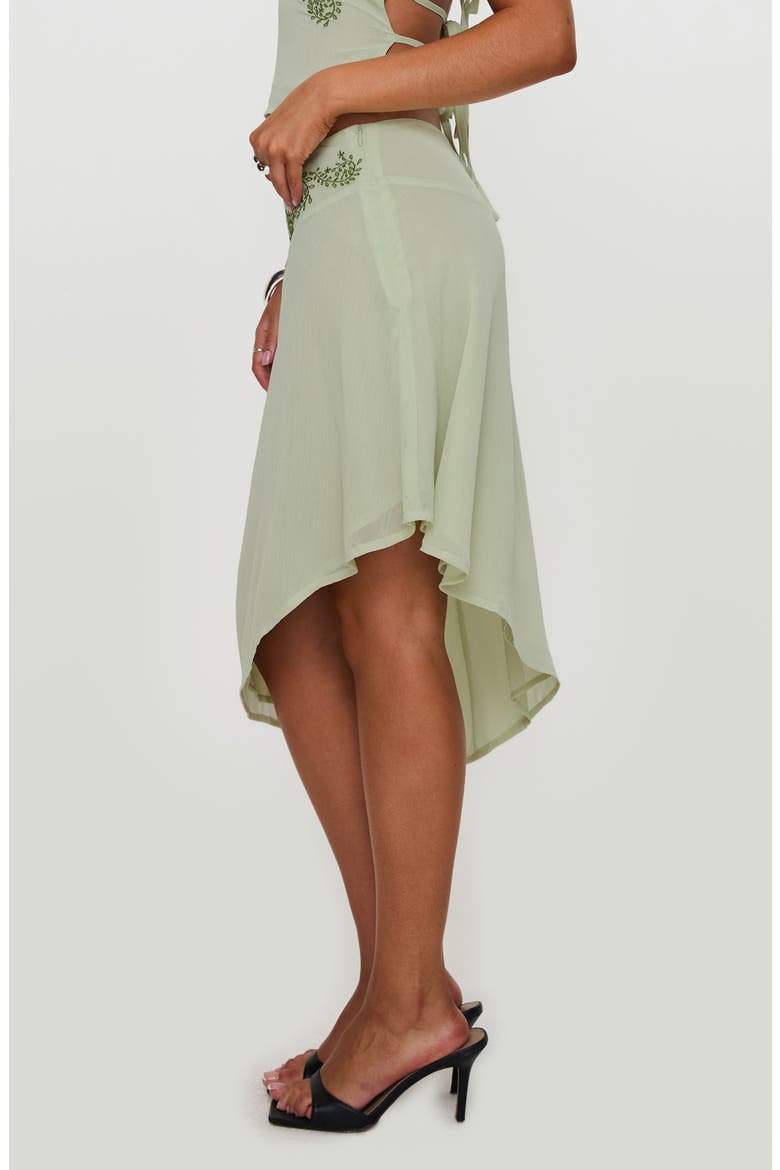 Pappilion Embroidered Asymmetric Chiffon Skirt, Alternate, color, GREEN