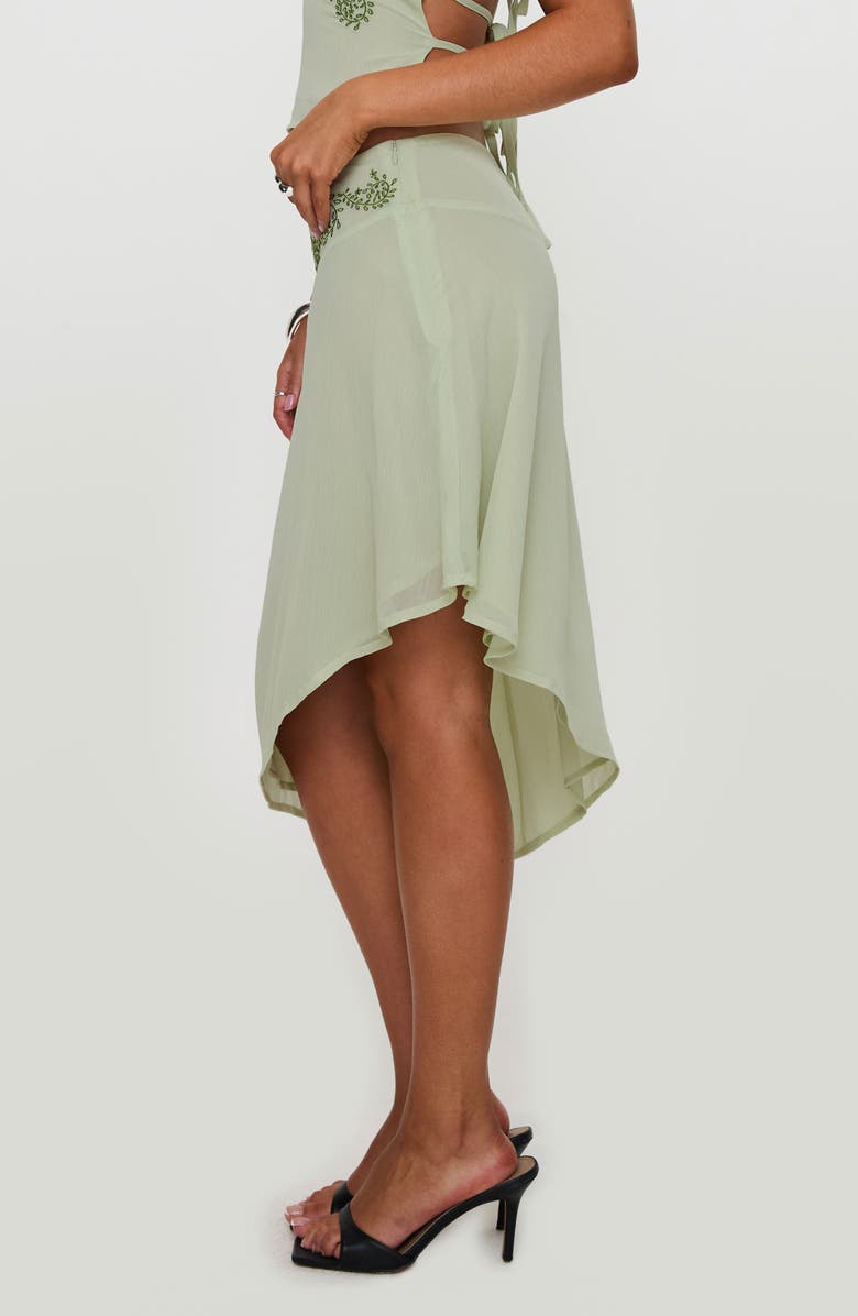 Princess Polly Pappilion Embroidered Asymmetric Chiffon Skirt, Alternate, color, Green