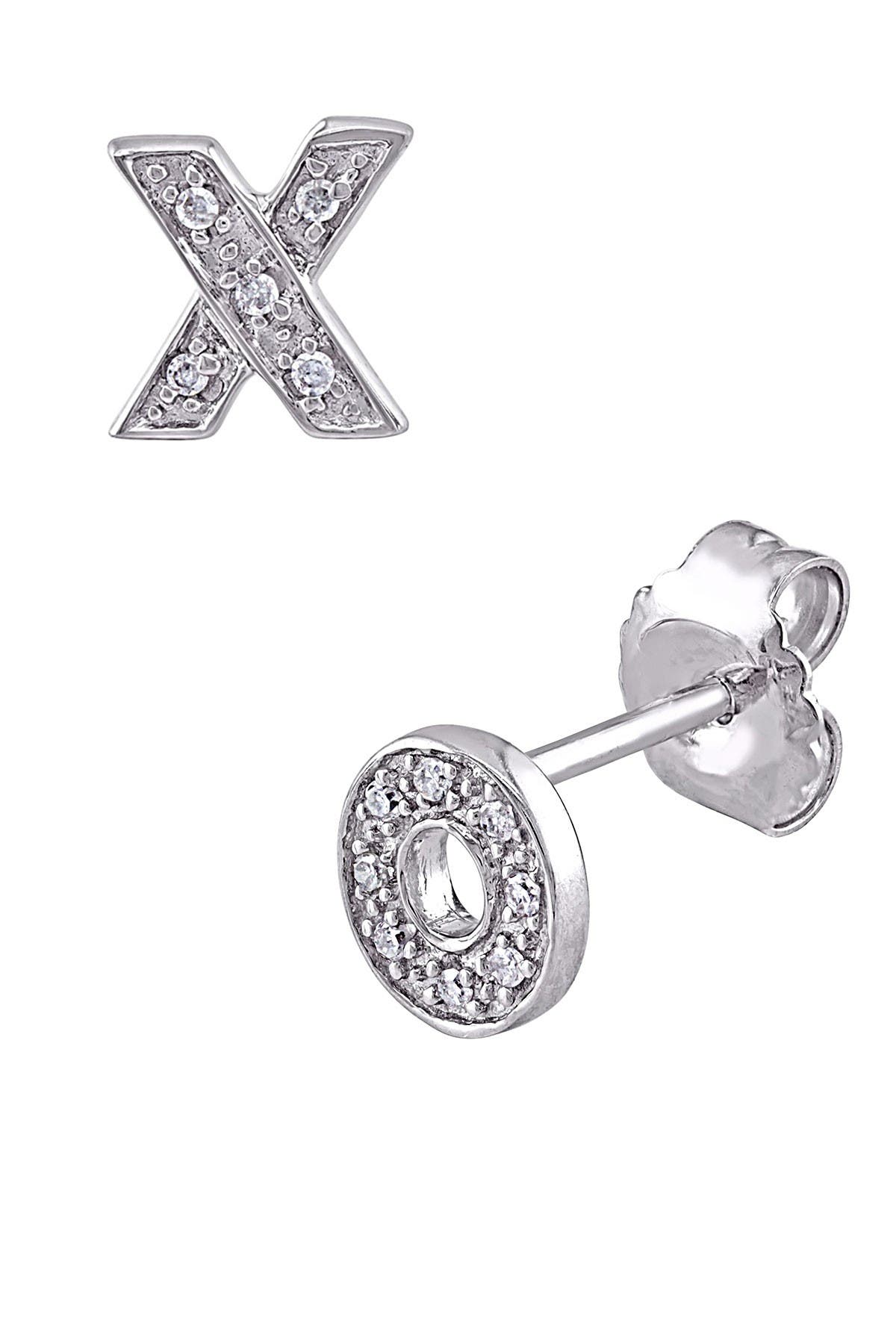 DELMAR Sterling Silver "X" & "O" Diamond Mismatched Stud Earrings - 0.05 ctw