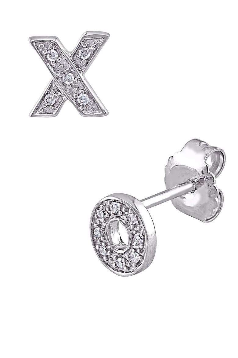 Sterling Silver "X" & "O" Diamond Mismatched Stud Earrings - 0.05 ctw, Main, color, no color