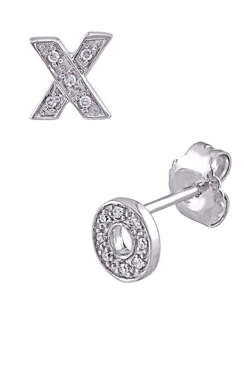 Sterling Silver "X" & "O" Diamond Mismatched Stud Earrings - 0.05 ctw