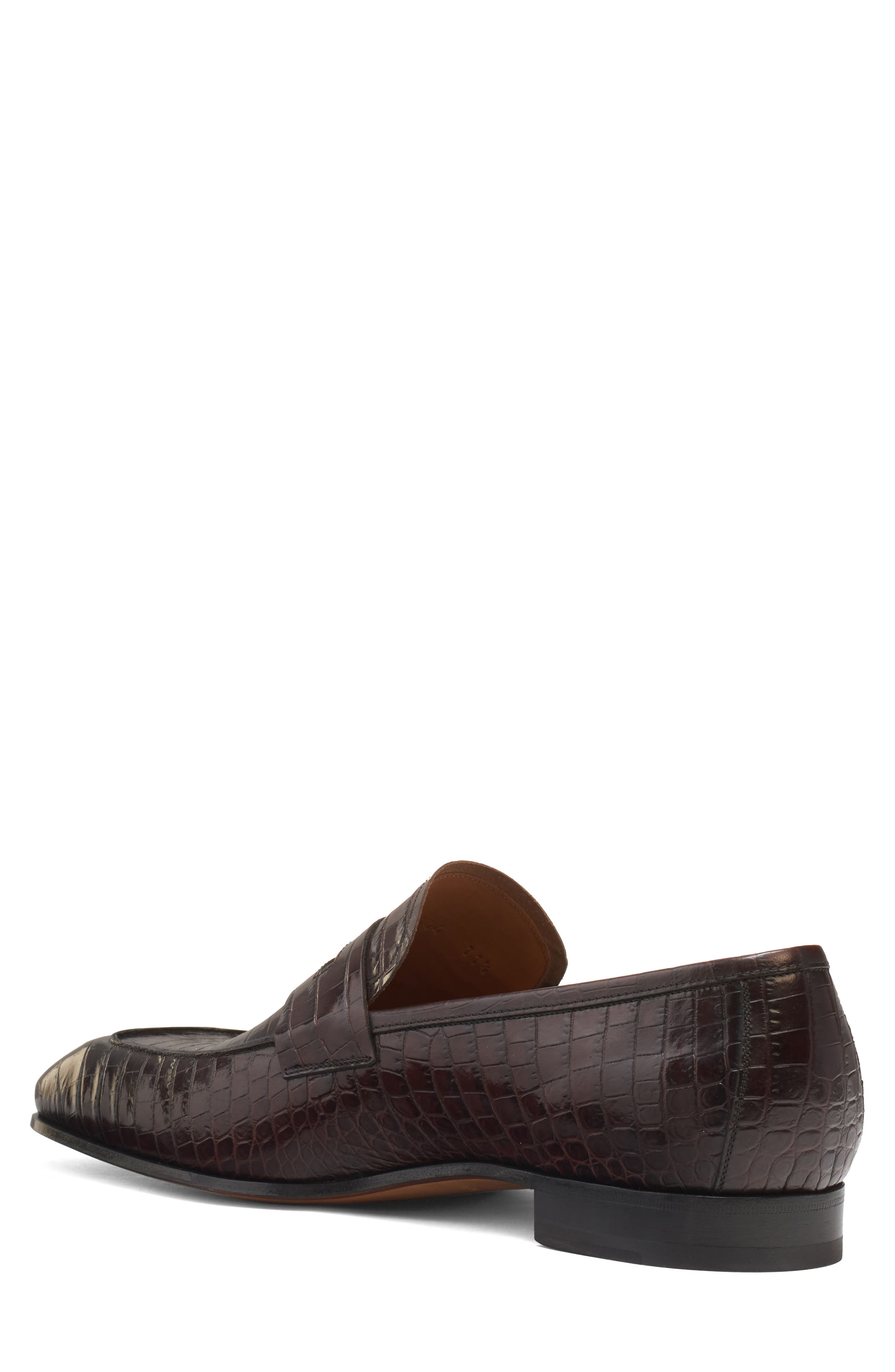 TOM FORD Bailey Croc Embossed Penny Loafer, Alternate, color, 1B092 Dark Mahogany