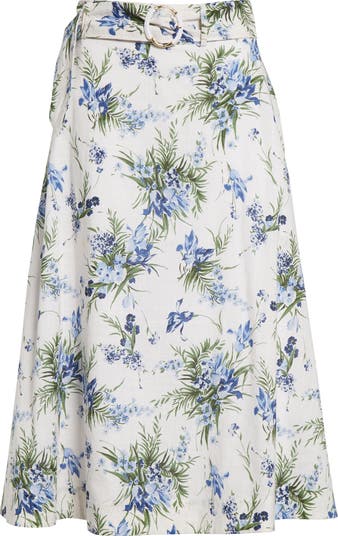 Veronica Beard Arwen Floral Belted Cotton Midi Skirt