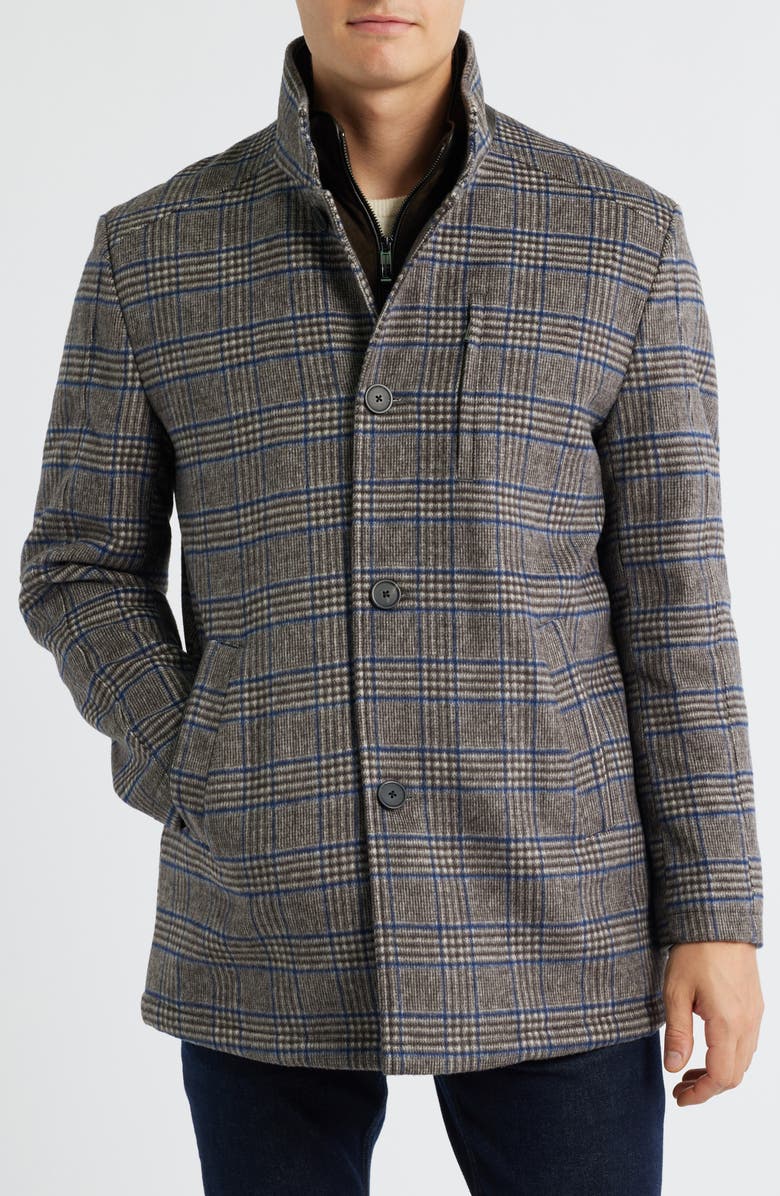 Johnston & Murphy Upton Bib Insert Wool Blend Car Coat, Alternate, color, Brown Plaid
