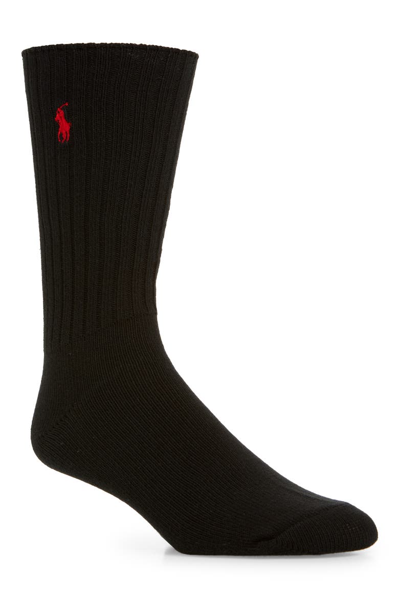 Rib Crew Socks, Main, color, BLACK