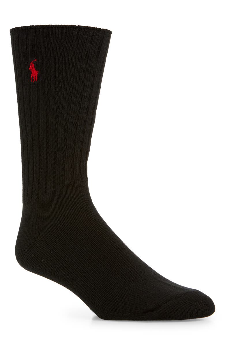 Polo Ralph Lauren Rib Crew Socks, Main, color, Black