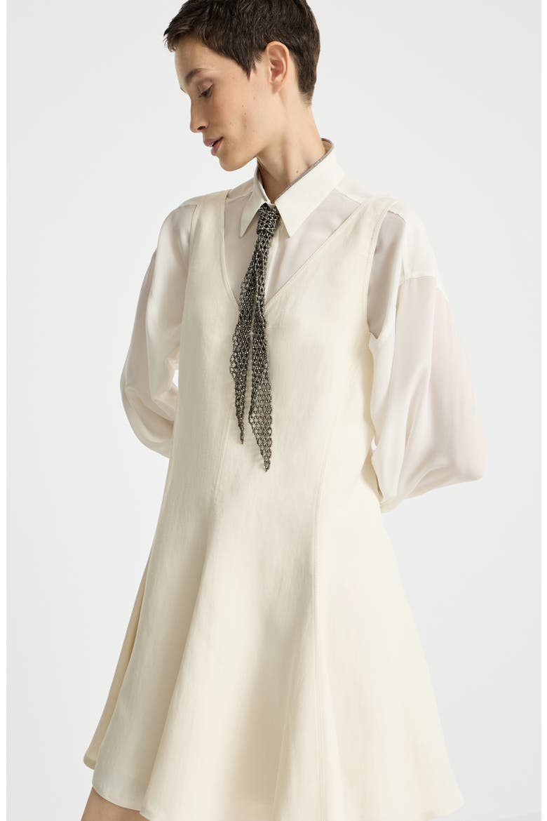 Viscose and linen fluid twill mini dress, Alternate, color, Ivory